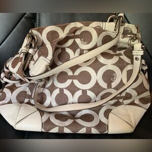 COACH Peyton Espresso Denim Satchel purse 14573